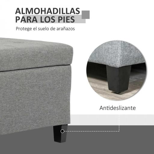 Banco de Almacenamiento Puff de Almacenaje Taburete Tapizado en Lino con Tapa Abatible para Entrada 125x49x41,5 cm Gris [7]