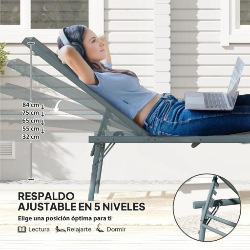 Juego de 2 Tumbonas Plegables Reclinables en 5 Posiciones con Estructura Metálica y Asiento de Malla Transpirable Gris [5]