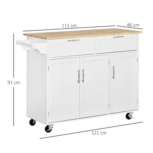 Carro de Cocina Mueble Auxiliar de Cocina con 2 Cajones 6 Puertas y Barra Lateral 121x46x91 cm Roble y Blanco [1]