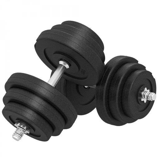 Juego de Mancuernas Pesas de Fitness Total 40 kg 4x5 kg 4x2,5 kg 4x1,5 kg Ajustable Profesionales Gimnasio Doméstico y Musculación con 2 Barras Ø25x450 mm Acero y Discos [8]