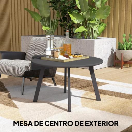 Mesa de Centro Redonda de Metal con Patas Antideslizantes y Borde Seguro para Patio Balcón Salón Ø70x42 cm Negro [6]