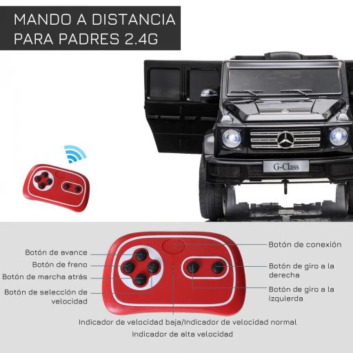 Coche Eléctrico para Niños de Batería 12 V BENZ G500 con Control Remoto Música Bocina 3-5 km/h Carga 30 kg Negro [4]