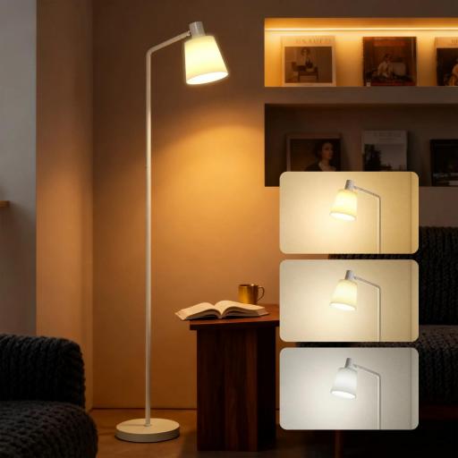 Lámpara de Pie LED Regulable con 3 Temperaturas de Color 3000K-6500K Pantalla Giratoria Bombilla E27 Blanco [2]