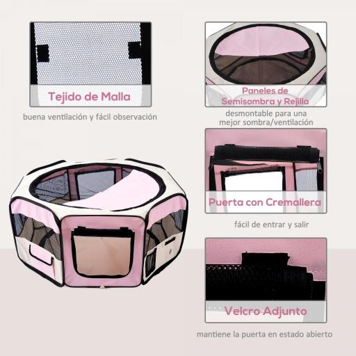 Parque Plegable para Perros y Gatos Corralito Portátil para Animales Pequeños Impermeable de Tela Oxford Ø90x41 cm Rosa [4]