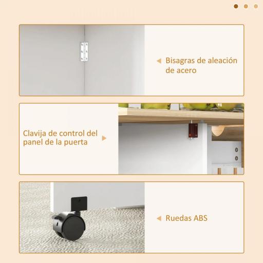 Mesa de Cocina Plegable con Ruedas Alas Abatibles Cajón y Estantes para 2-4 Personas 120x72x75 cm Roble y Blanco [3]