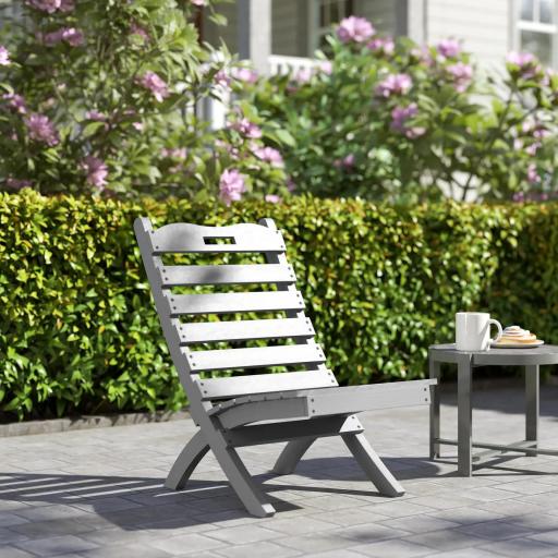 Silla de Jardín de Madera con Listones Respaldo Inclinado y Protección Multicapa para Exterior 76x48x78 cm Gris [5]