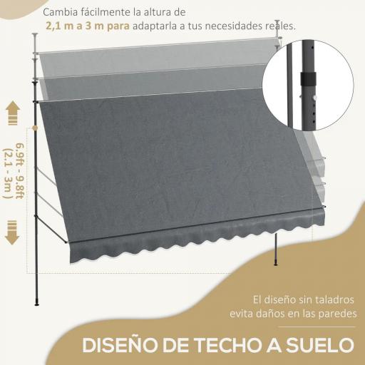 Toldo Manual Retráctil con Manivela 350x120x210-300 cm con Altura Ajustable Impermeable y Anti-UV Gris Oscuro [2]