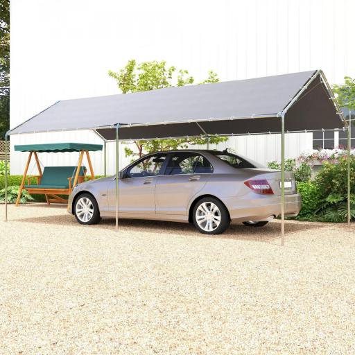 Carpa Garaje para Coche 3x6 m Cochera Portátil Impermeable con Toldo de Tela PE y Marco de Acero Galvanizado Gris