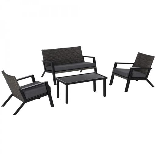 Conjunto de Muebles de Exterior con Sofá de 2 Plazas Sillones y Mesa de Centro para Terraza Patio Negro [9]