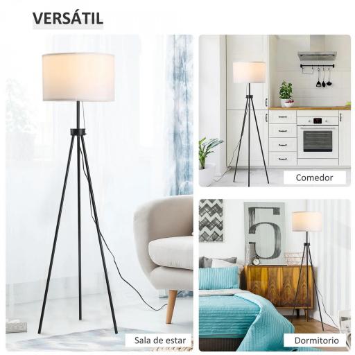 Lámpara de Pie con Trípode Metálico y Pantalla de Tela Diseño Elegante y Clásico Ø37x152 cm para Hogar u Oficina [6]