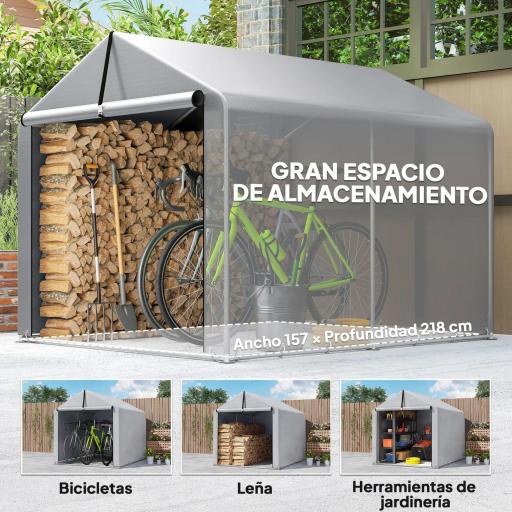 Carpa de Jardín Exterior para Herramientas Bicicletas con Marco de Acero Galvanizado Puerta Enrollable Gris [5]
