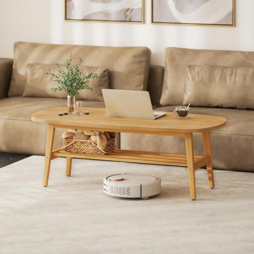 Mesa de Centro Moderna Mesa Baja con Estante Abierto y Patas de Madera para Salón Carga 100 kg 120x60x42cm Natural [4]