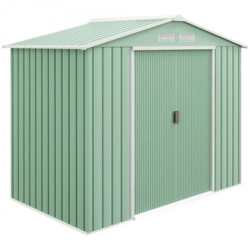 Caseta de Jardín 213x130x185 cm Cobertizo de Exterior Metálico para Almacenamiento de Herramientas Verde Claro [8]