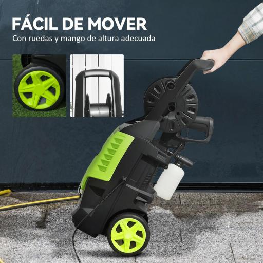 Hidrolimpiadora de Alta Presión 2200W con Accesorios Ángulo Ajustable y Parada Automática 32x32x80 cm Verde y Negro [2]