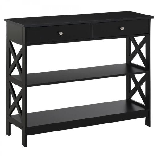 Mesa Consola de Entrada Recibidor con 2 Cajones y 2 Estantes Inferiores Mueble Moderno Base Elevada Antivuelco 100x30,5x80 cm Negro [7]
