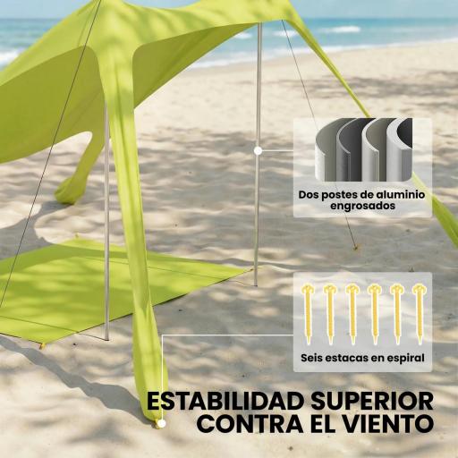 Carpa Playa Plegable con Esterilla UPF50+ Postes de Aluminio Pala Estacas y Bolsa de Transporte Verde [3]