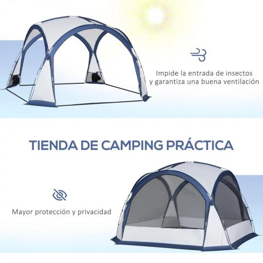 Carpa Portátil de Camping para 6-8 Personas con 4 Mosquiteros Gancho y Bolsa Anti-UV 350x350x230 cm Blanco y Azul [2]