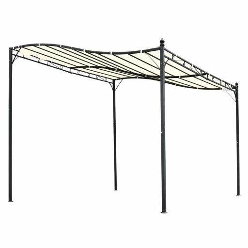 Cenador de Jardín 3x3 m Pérgola con Toldo y 16 Orificios de Drenaje para Patio Terraza Metal y Poliéster 180 g/m² Resistente Crema [8]