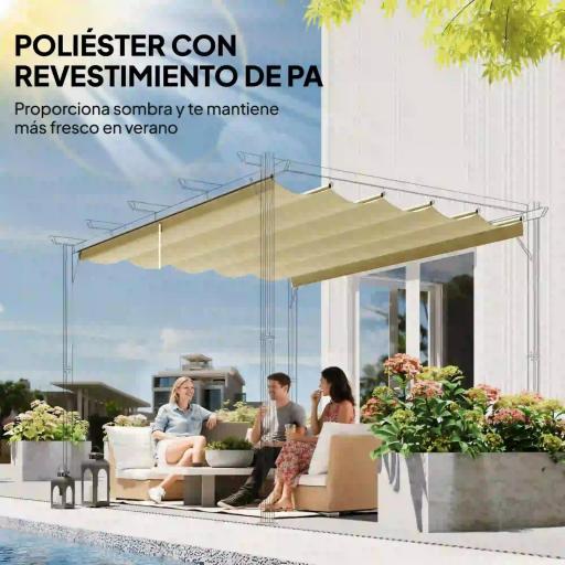Techo de Repuesto Retráctil 3,5x2,6 m para Marco de 4x3 m Toldo de Tela Solo para Cenador Jardín con 10 Orificios Beige [5]