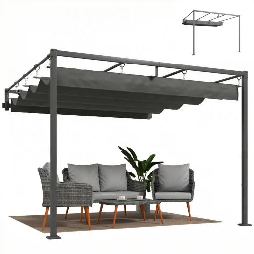 Pérgola de Pared de Jardín 3x3 m con Techo Retráctil Protección UPF30+ Drenaje Cenador de Jardín para Exterior Gris [9]
