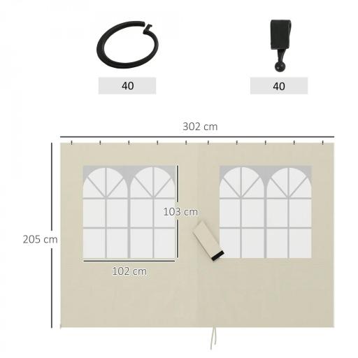 Paredes Laterales de Sustitución para Pérgola 3x3 m con Protección UV Ventanas Transparentes y Cortinas Ajustables Crema [7]