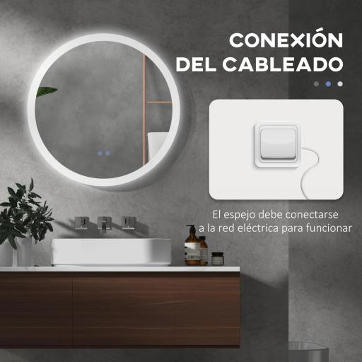 Espejo de Baño Redondo con Luces LED 70x70cm Espejo Antivaho 3 Luces de Colores Función de Memoria Interruptor Táctil [3]