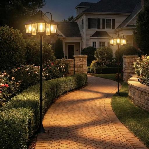 Farola Solar Exterior de Jardín de Aluminio con 3 Cabezales con Encendido/Apagado Automático IP44 40x34,5x188 cm Negro [7]