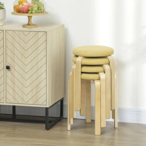 Juego de 4 Taburetes Redondos de Madera Apilables con Asiento Acolchado para Cocina Comedor Dormitorio Amarillo [7]