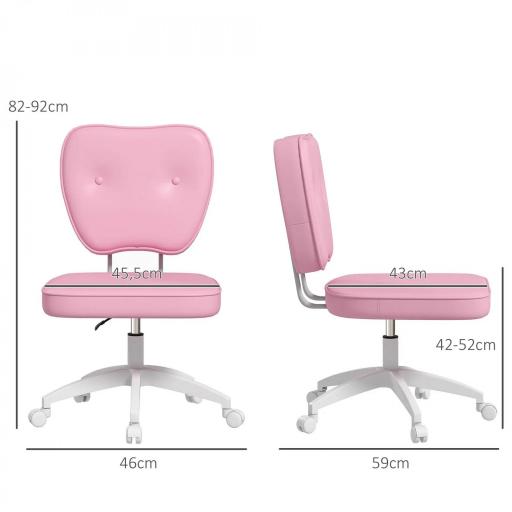 Silla de Oficina Giratoria Tapizada en PU con Altura Ajustable sin Brazos Carga 120 kg 46x59x82-92 cm Rosa [1]