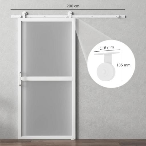 Herrajes para Puertas Correderas 200 cm Kit de Accesorios para Puerta Corredera con 2 Rieles y Guía Blanco [4]