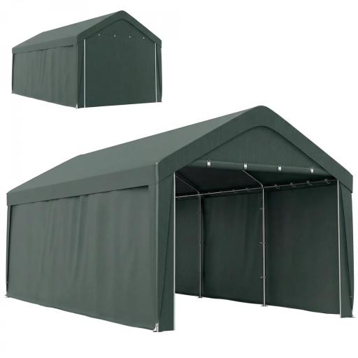 Carpa Garaje de Exterior 3x6 m con Tejido PE Resistente Estructura de Acero y Paredes Desmontables Gris Oscuro [9]