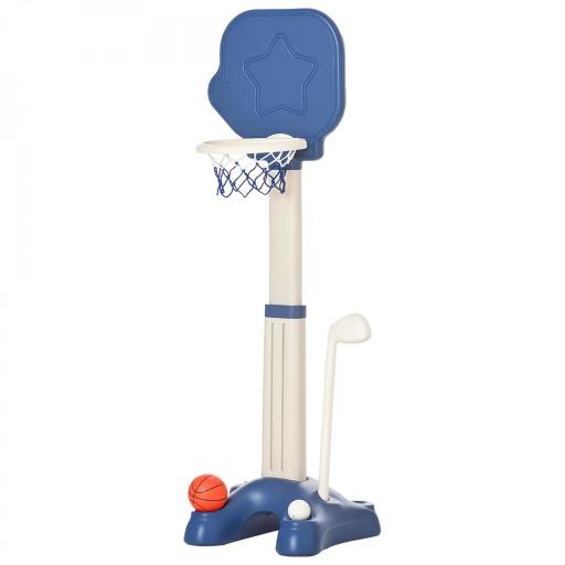 Canasta de Baloncesto 2 en 1 Canasta de Baloncesto Infantil con Aro Ajustable en Altura de 83-120 cm Pelotas y Palo de Golf 46x41x116-153 cm Azul y Blanco [8]