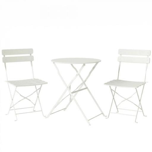 Conjunto de Jardín Plegable con 2 Sillas Plegables Mesa Redonda Estructura Metálica Electrofórica para Balcón Crema [8]