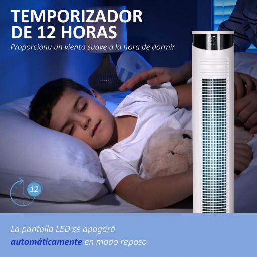 Ventilador de Torre Oscilante 45W con Control Remoto Temporizador de 12 h 3 Velocidades Pantalla LED Ø31,5x93 cm Blanco [4]