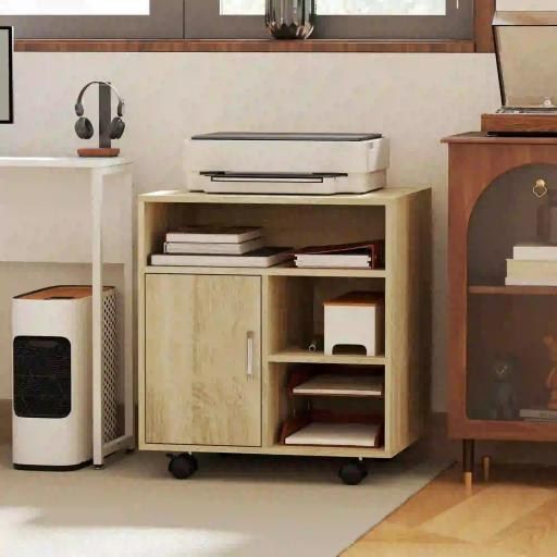 Mueble para Impresora con Ruedas Multifuncional con Estantes con Amplio Espacio de Almacenaje 60x50x65,5 cm Natural [1]