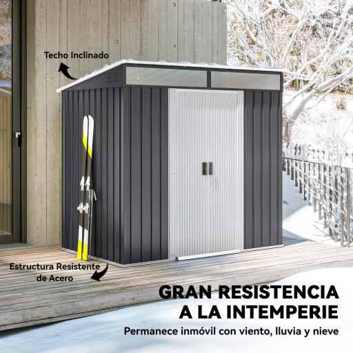 Caseta de Jardín 195x122x181,5 cm con Puerta Corredera 2 Ventanas y Anti-UV para Almacenar Herramientas Gris Oscuro [4]