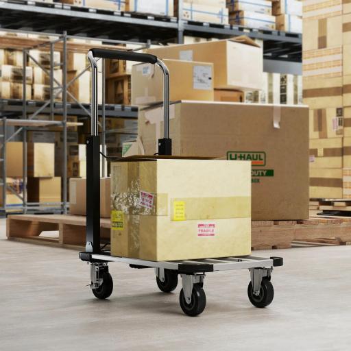 Carretilla de Mano Plegable de Aluminio Carga 150 kg con Ruedas Mango Ajustable y Plataforma Extensible Plata y Negro