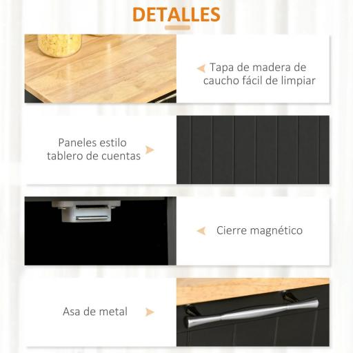 Mueble Auxiliar de Cocina con Ruedas 2 Cajones 2 Puertas Estante Ajustable y Toallero 104x46x91 cm Negro [5]