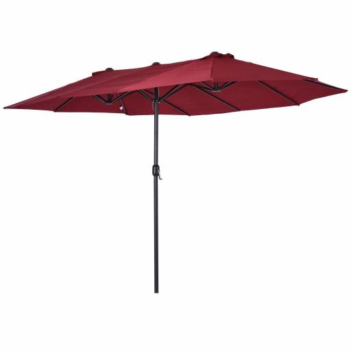 Sombrilla Doble para Jardín 455x265x238 cm Parasol Grande con Manivela Manual Protección Solar Color Rojo Vino [8]