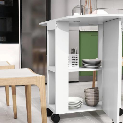 Mesa de Comedor Plegable con Ruedas Mesa de Cocina con Alas Abatibles y 2 Estantes Abiertos 120x60x77 cm Blanco [3]