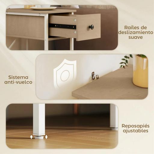 Mesa Auxiliar Estrecha con Cajón Estante Abierto y Estructura Metálica para Salón Dormitorio 25x39,8x58,2 cm Natural [2]