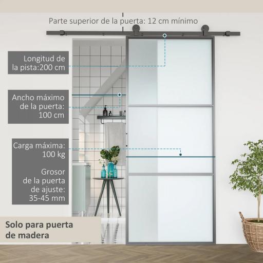 Herrajes para Puerta Corredera 200 cm Kit de Accesorios para Puerta de Granero de Madera 200x40x0,6 cm Negro [7]
