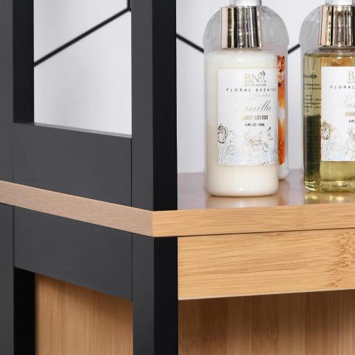 Armario Alto para Baño con 3 Estantes y 2 Cajones Estilo Moderno 30x30x144,3 cm Negro y Natural [7]