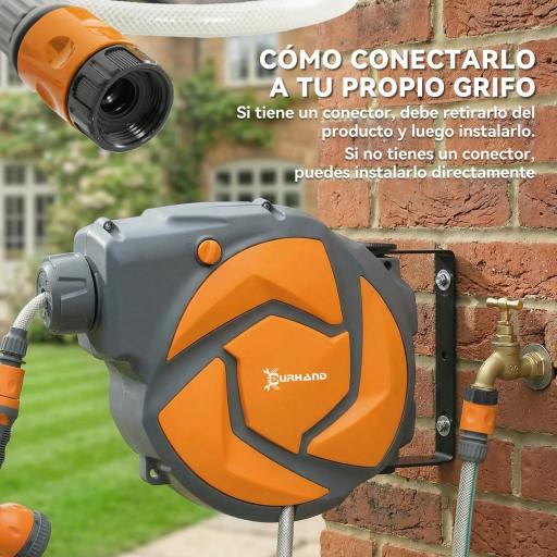 Manguera Retráctil de Pared con Carrete de 10+1 m con Retorno Enrollado Automático y Boquilla de 7 Funciones Gira 180° [5]
