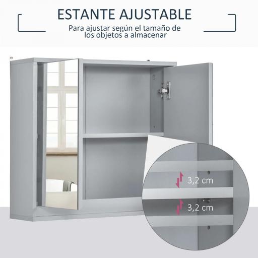 Armario de Baño con Espejo con 2 Puertas y Estante Ajustable Mueble Colgante de Baño para Aseo Estilo Moderno 48x14,5x45 cm Gris [2]