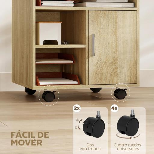 Mueble para Impresora con Ruedas Multifuncional con Estantes con Amplio Espacio de Almacenaje 60x50x65,5 cm Natural [6]
