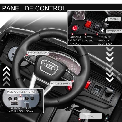 Coche Eléctrico Infantil +3 Años Licencia Audi RS Q8 con Batería 6V 2 Motores Mando a Distancia Música Bocina y Luces Velocidad Máx. 3km/h 101x62x51 cm Negro [5]