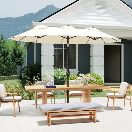 Sombrilla Doble de Jardín 295x152x222 cm con Inclinación de 45° y Manivela Manual para Terraza Balcón Piscina Crema [7]