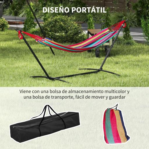 Hamaca con Soporte 310x117cm para Camping con Altura Ajustable y Bolsa de Transporte Carga 120 kg Rayas Naranja y Rojo [4]