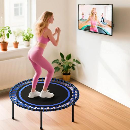 Cama Elástica Fitness Ø114 cm con Marco de Acero Reforzado para Entrenamiento Piernas Cuerpo Azul y Negro [6]